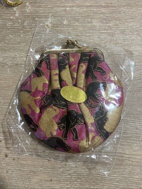 Vintage 100% Thai Silk Elephant Print Coin Purse with Gold Tone Frame Sealed (3)